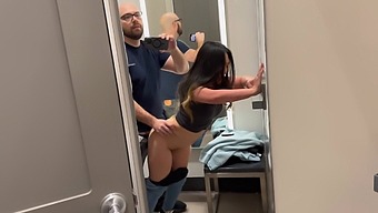Beautiful Brunette Gets Some Action In The Dressing Room Of A Shopping Mall.